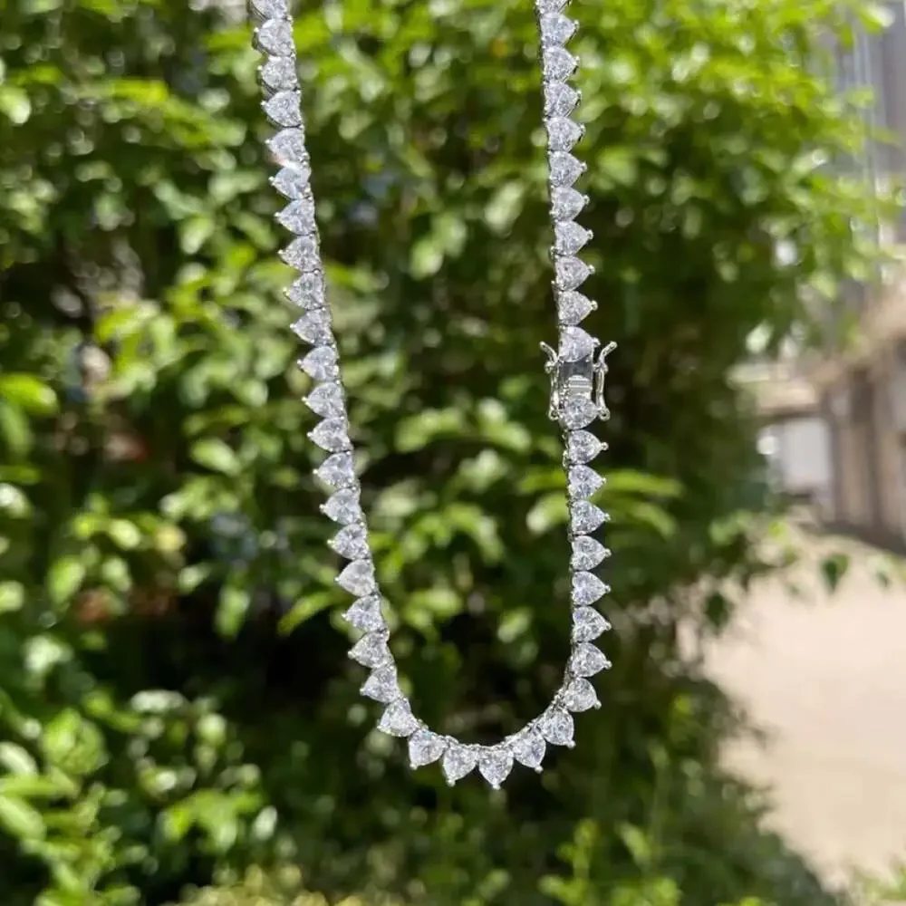 Silver Heart Tennis Chain Necklace 16inch